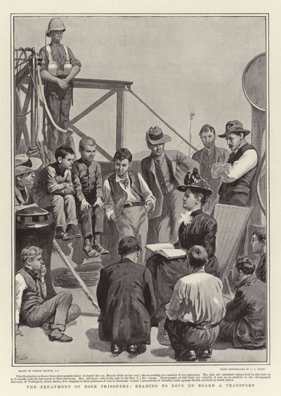 ボーア捕虜の扱い、輸送中の男の子への読書 作： Gordon Frederick Browne